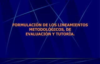 FORMULACIÓN DE LOS LINEAMIENTOS METODOLÓGICOS, DE EVALUACIÓN Y TUTORÍA. 