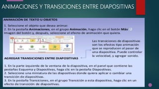 ANIMACIONES Y TRANSICIONES ENTRE DIAPOSITIVAS
 