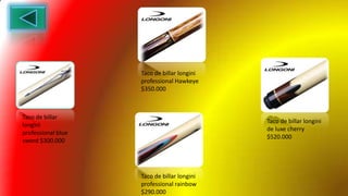Taco de billar
longini
professional blue
sword $300.000
Taco de billar longini
professional Hawkeye
$350.000
Taco de billar longini
de luxe cherry
$520.000
Taco de billar longini
professional rainbow
$290.000
 