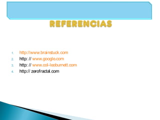 1. http://www.brainstuck.com
2. http: // www.google.com
3. http: // www.col-leoburnett.com
4. http:// zerofractal.com
 