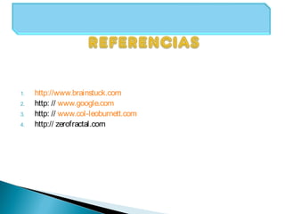 1. http://www.brainstuck.com
2. http: // www.google.com
3. http: // www.col-leoburnett.com
4. http:// zerofractal.com
 