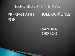 PRESENTADO POR: JOEL QUIÑONES  SANDRA ORREGO  EXPOSICION EN BINAS  