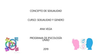 CONCEPTO DE SEXUALIDAD
CURSO: SEXUALIDAD Y GENERO
ANA VEGA
PROGRAMA DE PSICOLOGÍA
UNAD
2019
 