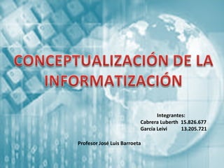 Integrantes: Cabrera Luberth  15.826.677 García Leivi  13.205.721 Profesor José Luis Barroeta 