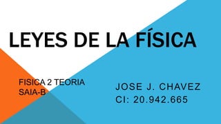 LEYES DE LA FÍSICA
JOSE J. CHAVEZ
CI: 20.942.665
FISICA 2 TEORIA
SAIA-B
 
