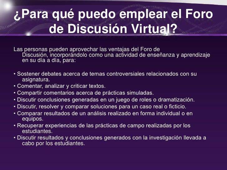 Diapositivas foros de discusion Diapositivas foros de discusion