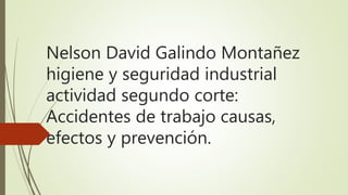 Nelson David Galindo Montañez
higiene y seguridad industrial
actividad segundo corte:
Accidentes de trabajo causas,
efectos y prevención.
 