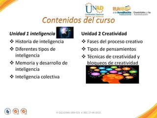 Diapositivas inteligencia y creatividad