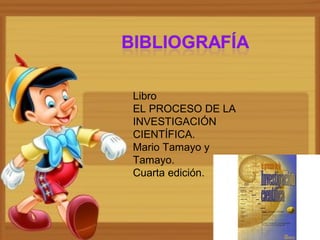 Libro
EL PROCESO DE LA
INVESTIGACIÓN
CIENTÍFICA.
Mario Tamayo y
Tamayo.
Cuarta edición.
 