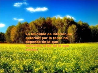 La felicidad es interior, no exterior; por lo tanto no depende de lo que tenemos, si no de lo que somos.