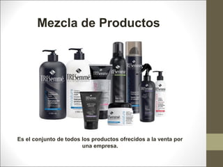 Mezcla de Productos

Es el conjunto de todos los productos ofrecidos a la venta por
una empresa.

 
