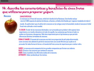 12. ¿QUÉ DESVENTAJAS TIENE EL CONSUMO DE YOGURT?El yogurt  es un alimento hecho a base de leche fermentada por lo que no es aconsejable para todas aquellas personas que presentan alguna clase de intolerancia frente la leche. Por otro lado, las nuevas tecnologías han perfeccionado los sistemas de mantenimiento del yogurt, pero aún así continua siendo un producto fresco y su durabilidad es limitada.