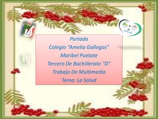 Portada
Colegio “Amelia Gallegos”
Maribel Puetate
Tercero De Bachillerato “D”
Trabajo De Multimedia
Tema: La Salud

 
