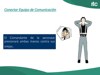 Conectar Equipo de Comunicación
El Comandante de la aeronave
presionará ambas manos contra sus
orejas.
 