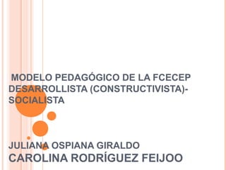 MODELO PEDAGÓGICO DE LA FCECEP
DESARROLLISTA (CONSTRUCTIVISTA)-
SOCIALISTA



JULIANA OSPIANA GIRALDO
CAROLINA RODRÍGUEZ FEIJOO
 