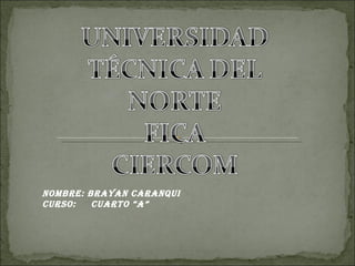 NOMBRE: BRAYAN CARANQUI CURSO:  CUARTO “A” 