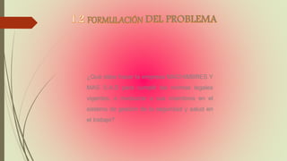 ¿Qué debe hacer la empresa MACHIMBRES Y
MAS S.A.S para cumplir las normas legales
vigentes, e involucrar a sus miembros en el
sistema de gestión de la seguridad y salud en
el trabajo?
 