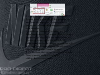 1. Una galería, en este caso, la galería de
formas, en el grupo Dibujo. Las galerías son
ventanas rectangulares o menús que
presentan un matriz de elecciones visuales
relacionadas.
2. Una ficha contextual, en este caso, la
ficha Herramientas de imagen. Para una mejor
organización, algunas fichas se muestran solo
cuando se las necesita. Por ejemplo, la
ficha Herramientas de imagen se muestra solo
si inserta una imagen en una diapositiva y, a
continuación, selecciona la imagen.
3. Un iniciador de cuadros de diálogo, en este
caso, uno que inicia el cuadro de
diálogo Formato de forma.
 