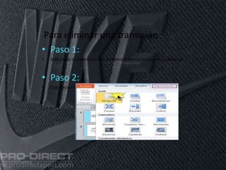Para eliminar una transición
• Paso 1:
• Selecciona la diapositiva que contiene la transición que vas a eliminar.
• Paso 2:
• Elije opción Ninguno de la galería de transiciones.
11/06/2016
 