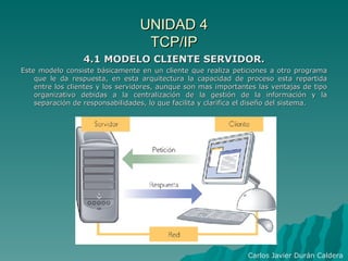 UNIDAD 4 TCP/IP ,[object Object],[object Object],Carlos Javier Durán Caldera 