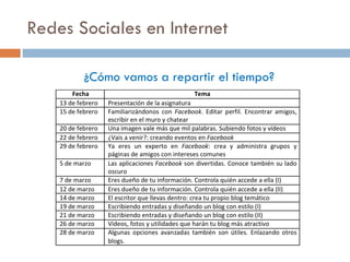 Redes Sociales en Internet ¿Cómo vamos a repartir el tiempo? 
