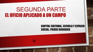 SEGUNDA PARTE
EL OFICIO APLICADO A UN CAMPO
CAPITAL CULTURAL, ESCUELA Y ESPACIO
SOCIAL. PIERRE BOURDIEU
 