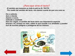 ¿Para que nos sirve el olfato? Muchas cosas podemos distinguirlas por el olor, sin necesidad de verlas, ni tocarlas.   Podemos reconocer una manzana, una flor, un jabón y otras cosas, con los ojos cerrados, porque son olores conocidos.   Por el olor sabemos si los alimentos están en buen estado sin necesidad de probarlos. Cuando los alimentos están en buen estado, si su olor es agradable. Además, por el olfato apreciamos el perfume de las flores y otros olores agradables.   Muchas veces los olores desagradables indican que el aire está impuro. En caso de incendio el olor a humo nos avisa del peligro. olfato 2.gif 