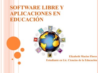 SOFTWARE LIBRE Y APLICACIONES EN EDUCACIÓN Elizabeth Macias Flores Estudiante en Lic. Ciencias de la  Educación 