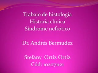 Trabajo de histología Historia clínica  Síndrome nefrótico Dr. Andrés Bermudez Stefany  Ortíz Ortíz Cód: 102071121 