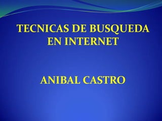 TECNICAS DE BUSQUEDA
     EN INTERNET


   ANIBAL CASTRO
 