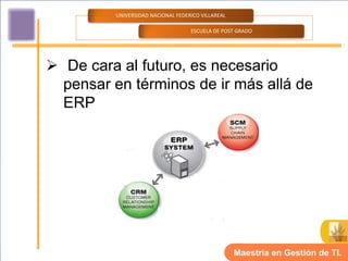 UNIVERSIDAD NACIONAL FEDERICO VILLAREAL

                                   ESCUELA DE POST GRADO




 De cara al futuro, es necesario
  pensar en términos de ir más allá de
  ERP




                                                   Maestría en Gestión de TI.
 