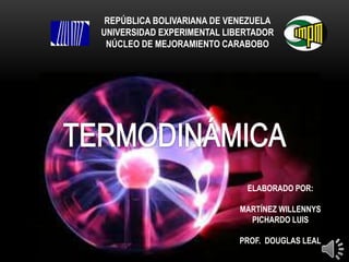 REPÚBLICA BOLIVARIANA DE VENEZUELA
UNIVERSIDAD EXPERIMENTAL LIBERTADOR
NÚCLEO DE MEJORAMIENTO CARABOBO
ELABORADO POR:
MARTÍNEZ WILLENNYS
PICHARDO LUIS
PROF. DOUGLAS LEAL
 