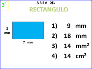 Á R E A DEL 
7 mm 
1) 9 mm 
2) 18 mm 
3) 14 mm2 
4) 14 cm2 
3° 
2 
mm 
 