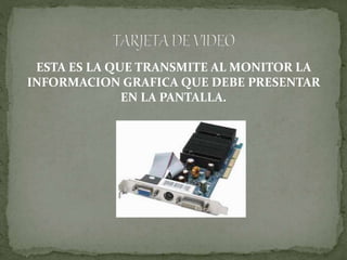 ESTA ES LA QUE TRANSMITE AL MONITOR LA
INFORMACION GRAFICA QUE DEBE PRESENTAR
EN LA PANTALLA.
 