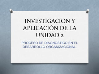 INVESTIGACION Y
APLICACIÓN DE LA
UNIDAD 2
PROCESO DE DIAGNOSTICO EN EL
DESARROLLO ORGANIZACIONAL.
 