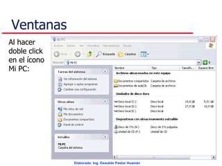 Ventanas Al hacer doble click en el ícono Mi PC: 