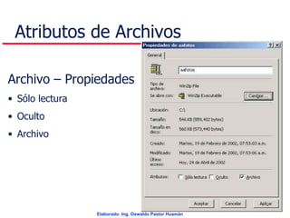 Atributos de Archivos Archivo – Propiedades Sólo lectura Oculto Archivo 