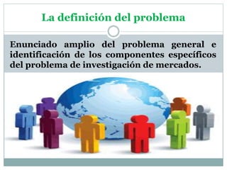 La definición del problema
Enunciado amplio del problema general e
identificación de los componentes específicos
del problema de investigación de mercados.
 