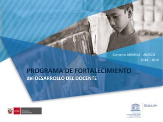 PROGRAMA DE FORTALECIMIENTO
del DESARROLLO DEL DOCENTE
Convenio MINEDU - UNESCO
2014 – 2016
 