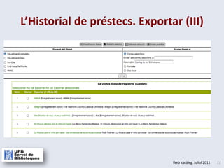 L’Historial de préstecs. Exportar (III)