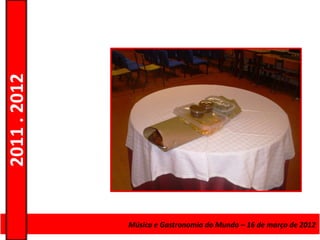 2011 . 2012




              Curso de Educação eMúsica e Gastronomia do Mundo – 16 – Nível Secundário
                                 Formação de Adultos – Escolar de março de 2012
 