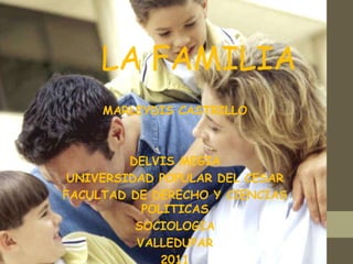 LA FAMILIA
     MARLEYDIS CASTRILLO



         DELVIS MEGIA
 UNIVERSIDAD POPULAR DEL CESAR
FACULTAD DE DERECHO Y CIENCIAS
           POLITICAS
          SOCIOLOGIA
          VALLEDUPAR
              2011
 