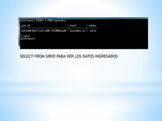 SELECT FROM SIRVE PARA VER LOS DATOS INGRESADOS
 