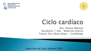 Dra. Silvana Alfonzo
Residente 1° año – Medicina interna
Tutora: Dra. María Reyes – Cardiólogo
Santa Ana de Coro, Febrero 2023
 