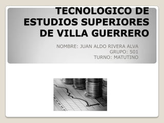 TECNOLOGICO DE
ESTUDIOS SUPERIORES
DE VILLA GUERRERO
NOMBRE: JUAN ALDO RIVERA ALVA
GRUPO: 501
TURNO: MATUTINO
 