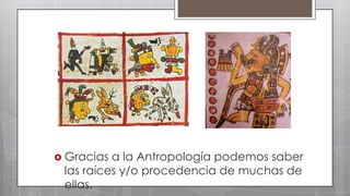  Gracias

a la Antropología podemos saber
las raíces y/o procedencia de muchas de
ellas.

 