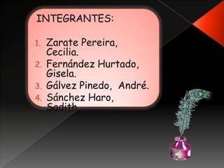 INTEGRANTES:Zarate Pereira,  Cecilia.Fernández Hurtado,  Gisela.Gálvez Pinedo,  André.Sánchez Haro,  Sadith.