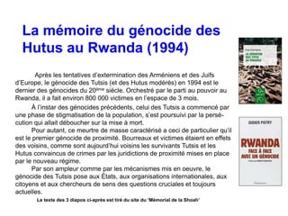 Mémoire et reconnaissance de crimes du passé. — 09. La mémoire du génocide du Rwanda