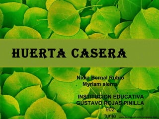 HUERTA CASERA
Nidia Bernal Rubio
Myriam sierra
INSTITUCION EDUCATIVA
GUSTAVO ROJAS PINILLA
902
tunja
 