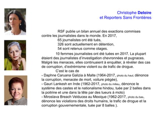 Christophe Deloire
et Reporters Sans Frontières
RSF publie un bilan annuel des exactions commises
contre les journalistes ...